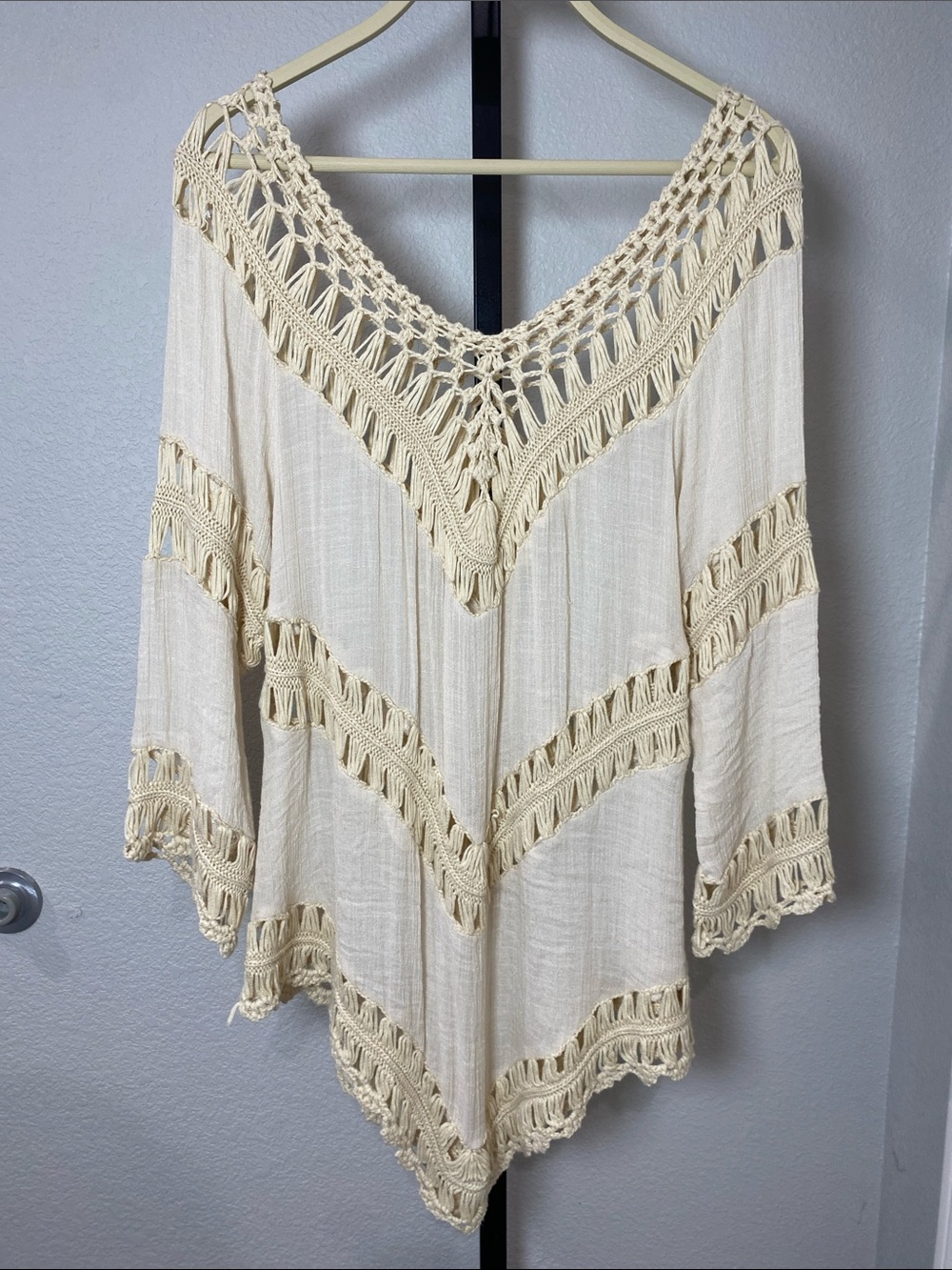 Cream Crochet Trim Boho Tunic Top